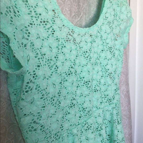 Mint Lace Peplum Blouse - Picture 2 of 3